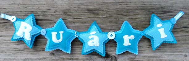 Felt Star Name Banner blue turquoise